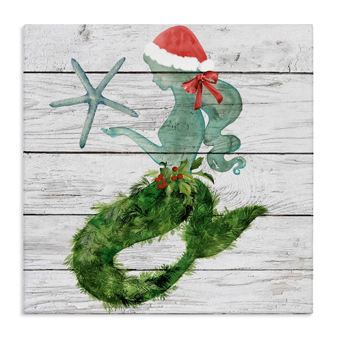 Stupell Industries Christmas Mermaid & Winter Holly Canvas Wall Art